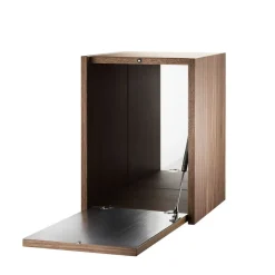 Armoire à schnaps String, noyer, porte intérieure en acier inoxydable, dos en verre miroir