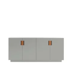 Armoire Frame 160 Low, light grey, portes pliantes, 42 cm, cognac