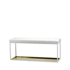 Banc 11, blanc, cuir blanc, plaque en laiton