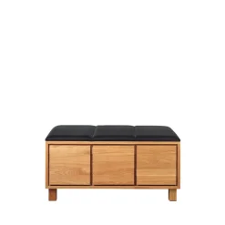 Banc 6, cuir noir, structure en chêne huilé