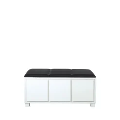 Banc 6, cuir noir, structure blanche