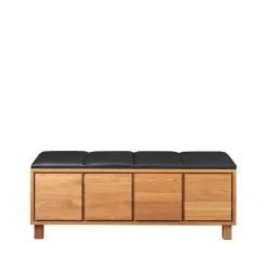 Banc 6, cuir noir, structure en chêne huilé
