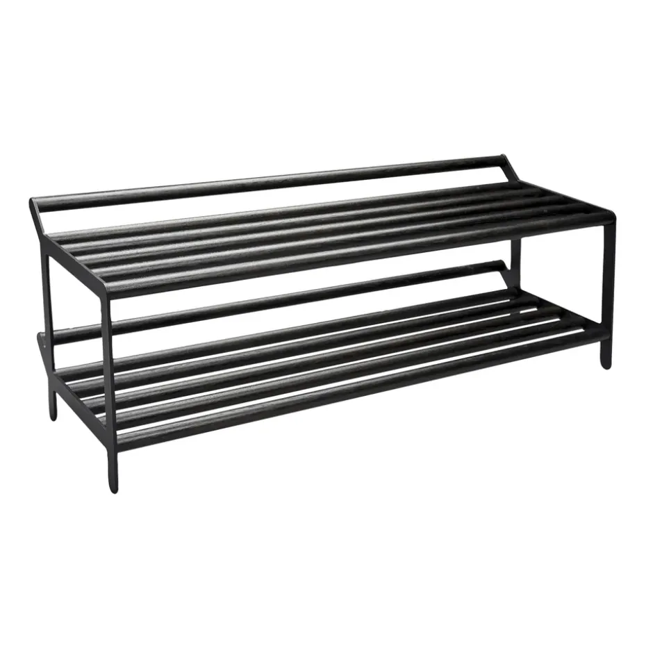 Banc avec rangement chaussures Tamburin 100cm, Chêne peint noir-noir