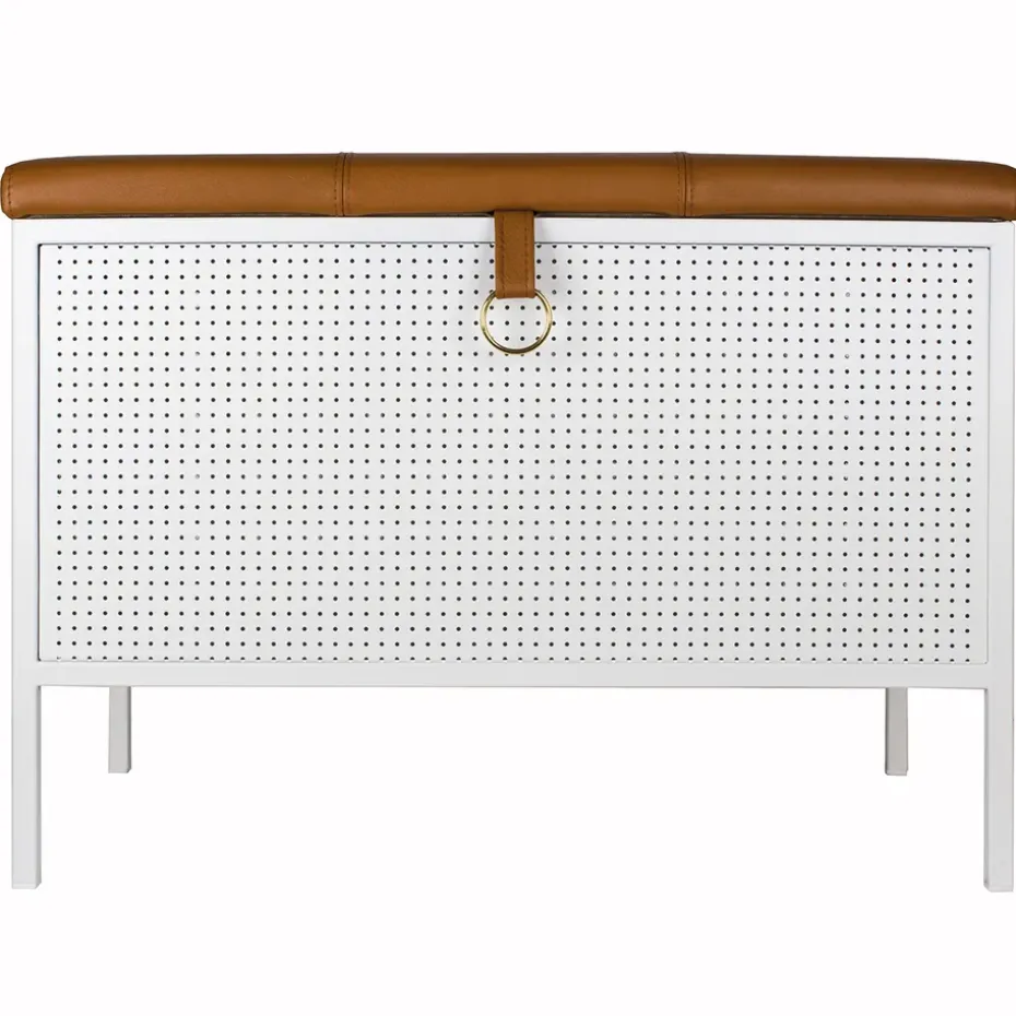 Banc de rangement Frank, Blanc-cognac