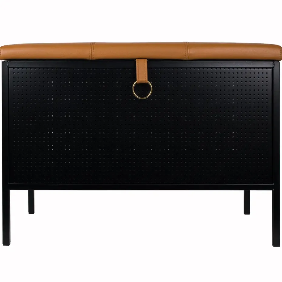 Banc de rangement Frank, Noir-cognac