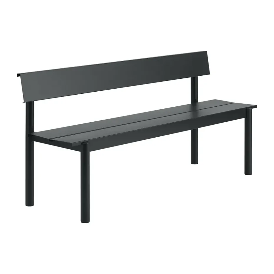 Banc Linear Steel avec dossier, Noir, 170x34 cm
