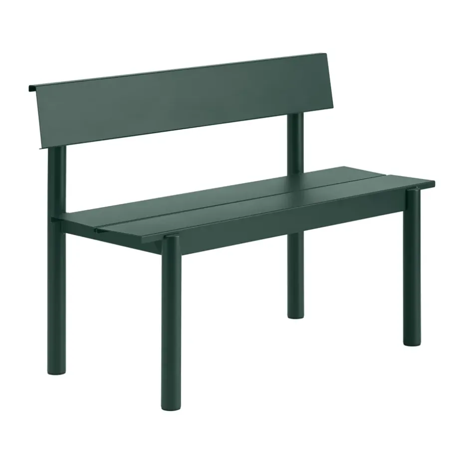 Banc Linear Steel avec dossier, Vert foncé, 110x34 cm