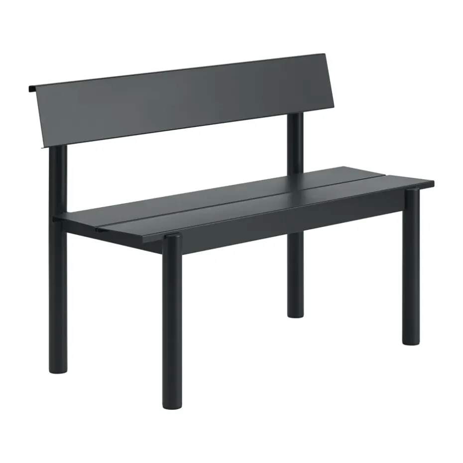 Banc Linear Steel avec dossier, Noir, 110x34 cm