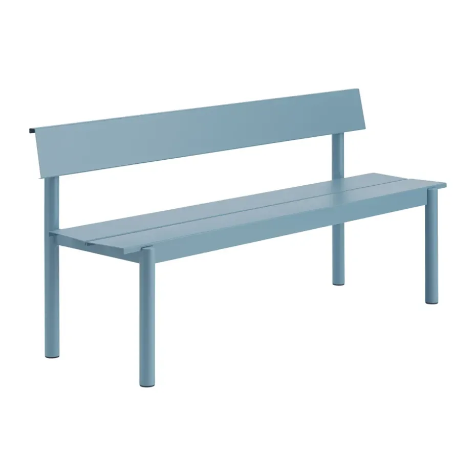 Banc Linear Steel avec dossier, Bleu pâle, 170x34 cm