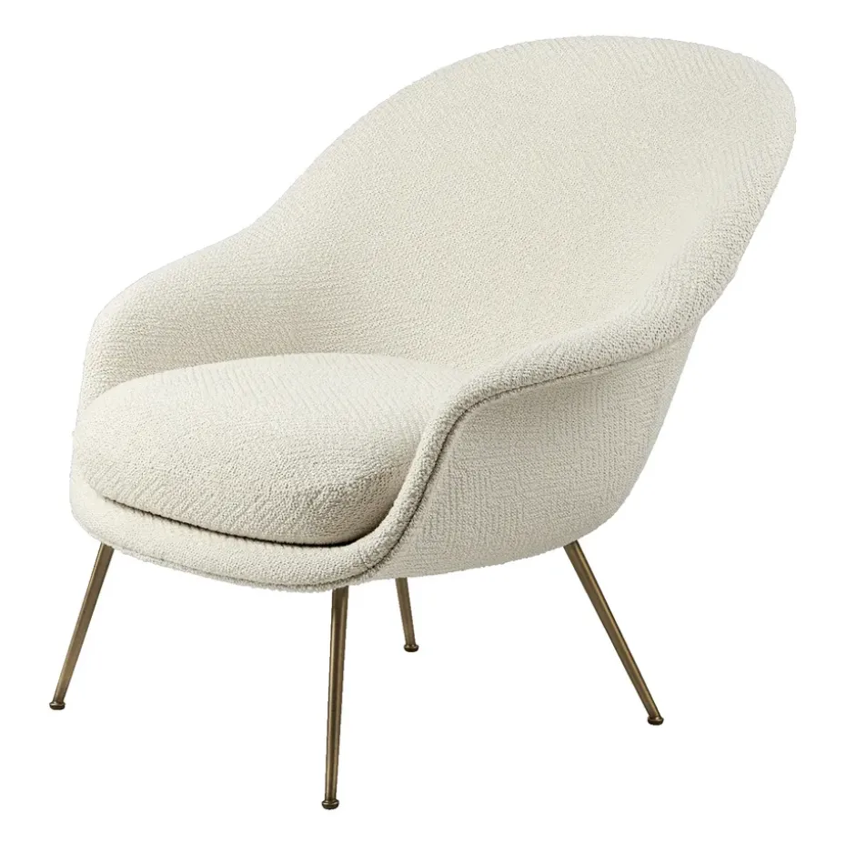 Bat Lounge Chair low back conic base, Dora boucle 0001-antique brass