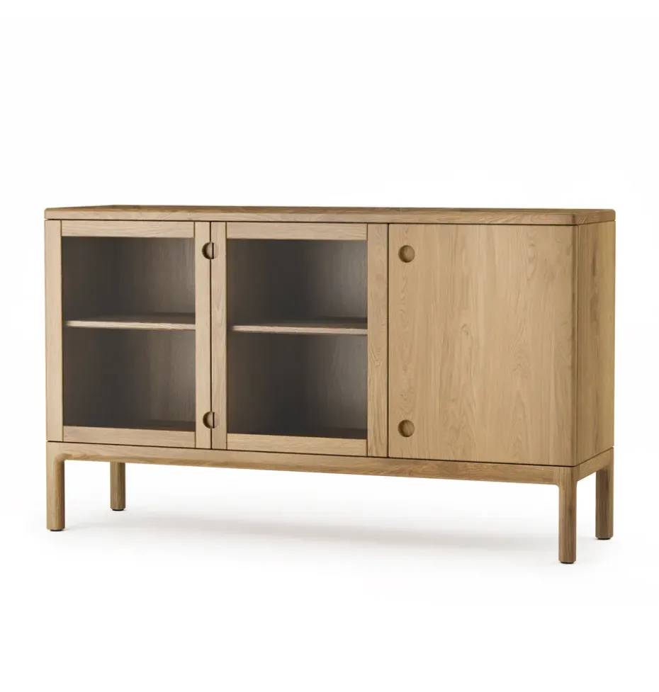 Buffet Prio moyen, chêne huilé naturel, porte en verre