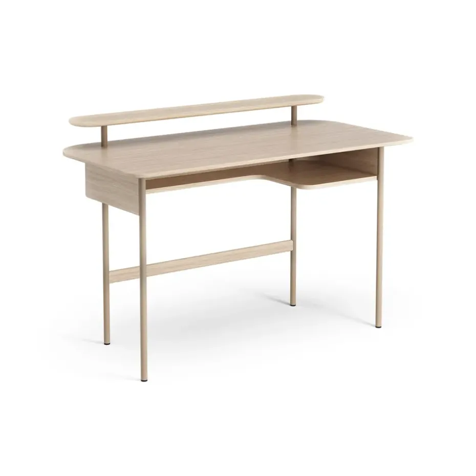 Bureau Luna avec étagère, Chêne pigmenté blanc