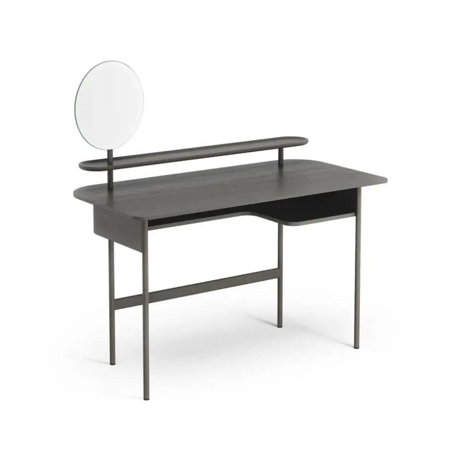Bureau Luna avec étagère et miroir, Chêne gris
