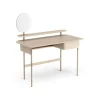 Bureau Luna avec tiroir, étagère et miroir, Chêne pigmenté blanc