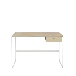 Bureau Tati, chêne teinté blanc (p2), 1 tiroir p2, support blanc