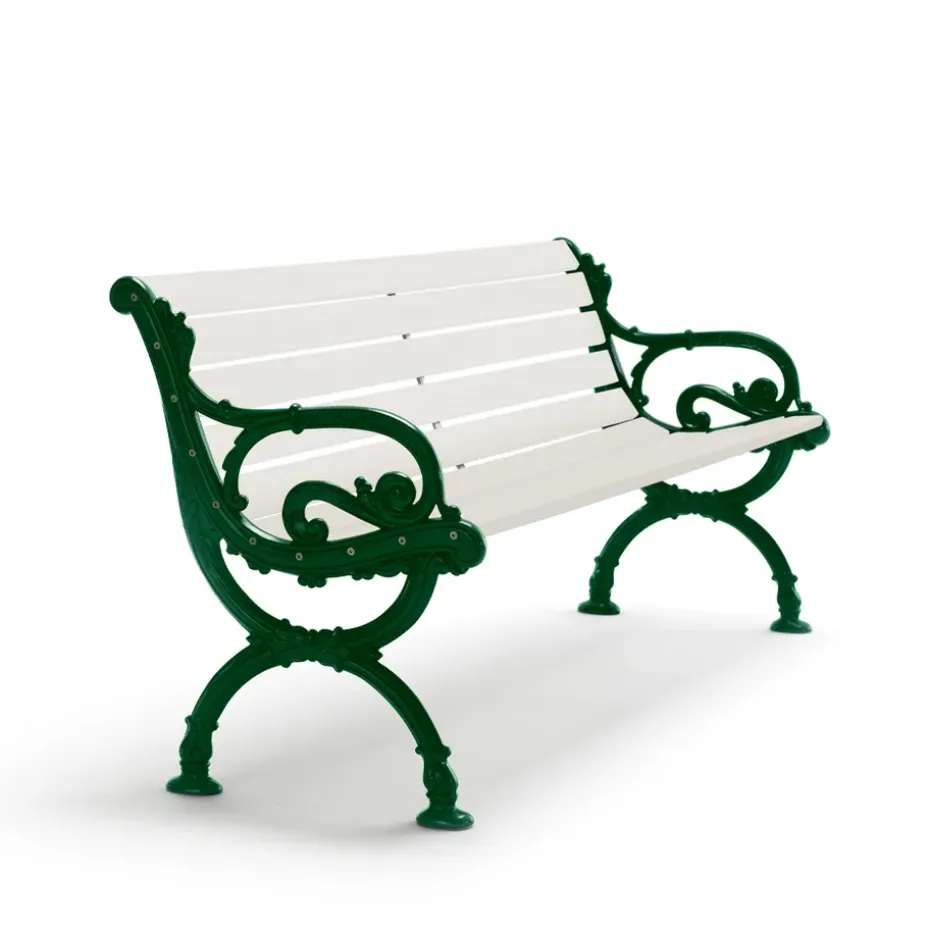 Canapé Byarum, Pin laqué blanc, pied vert, 155 cm