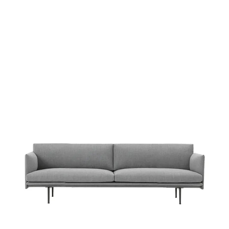 Canapé Outline 3 places tissu, tissu fiord 151 grey, pieds noirs