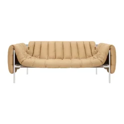 Canapé Puffy 2,5 places 205 cm, Sand leather-acier inoxydable