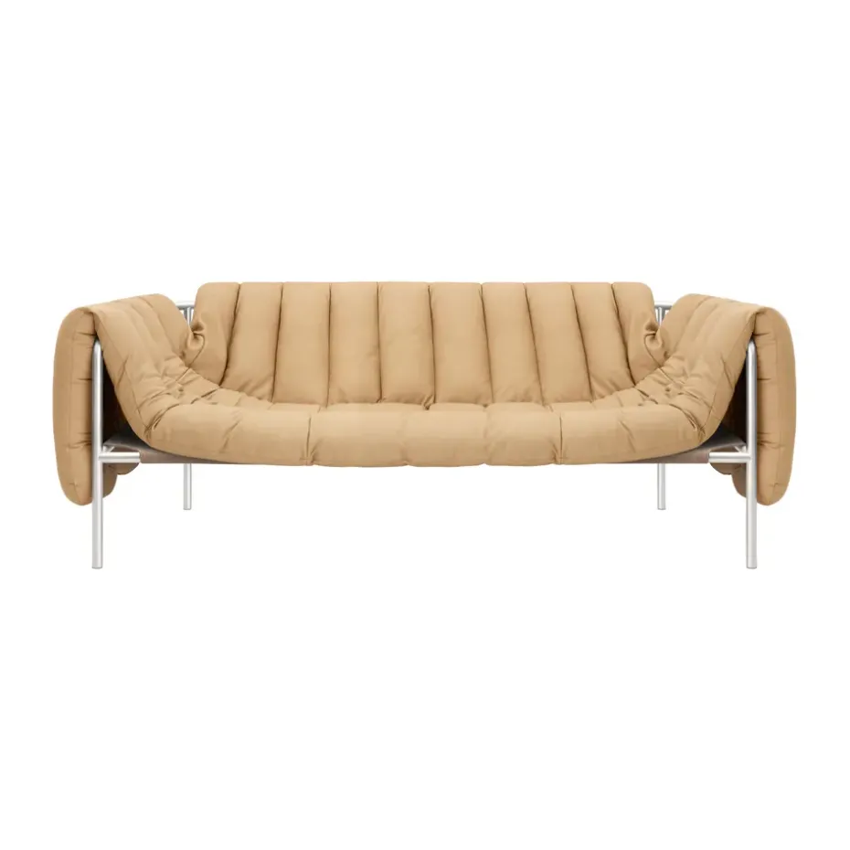 Canapé Puffy 2,5 places 205 cm, Sand leather-acier inoxydable