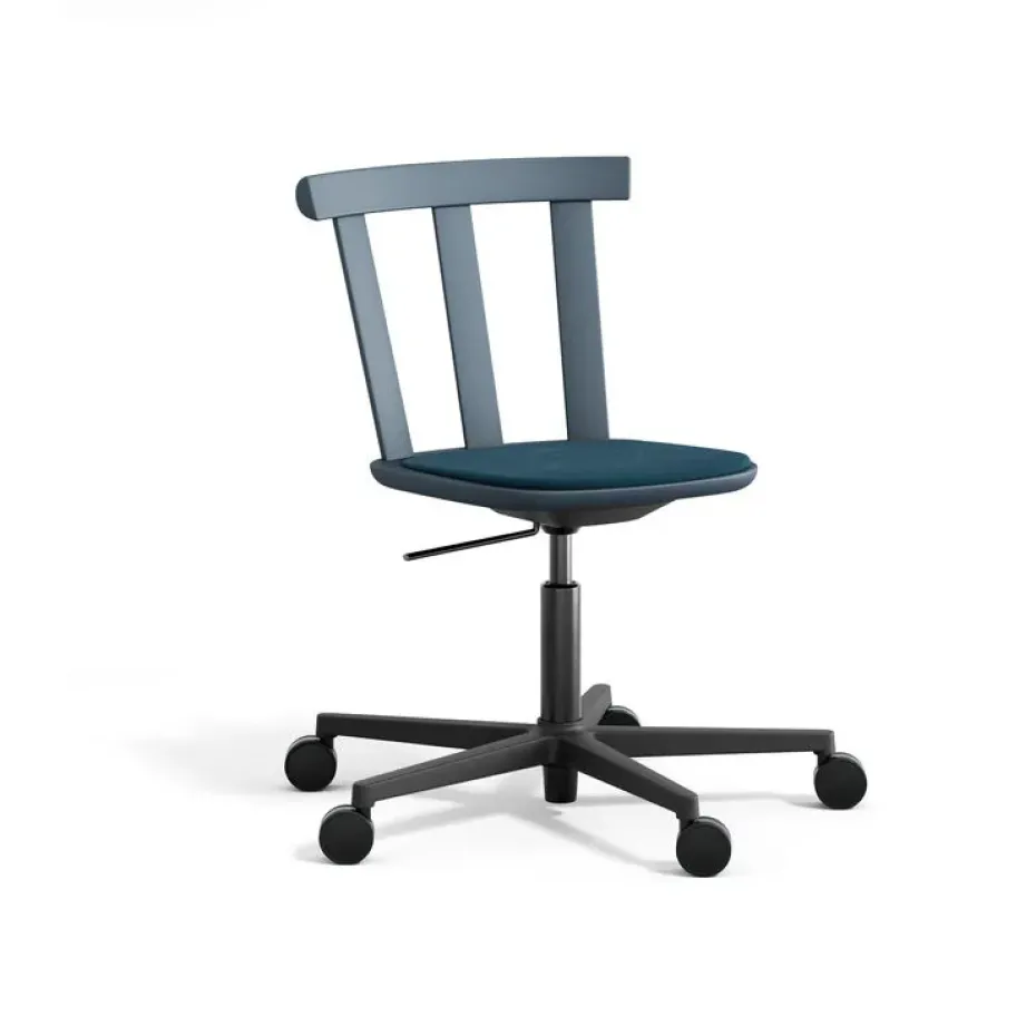 Chaise Alt sur pied pivotant avec assise rembourrée en bouleau, Vidar 4, 733 blue-orage 66