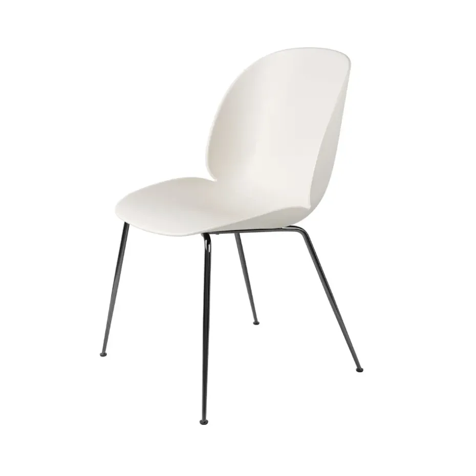Chaise Beetle, alabaster white, structure en acier chromé noir