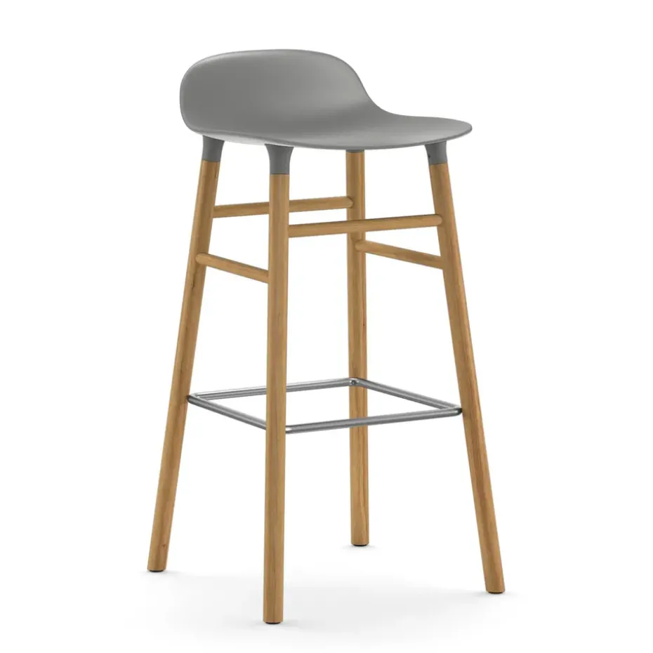 Chaise de bar Form pieds en chêne 75 cm, gris