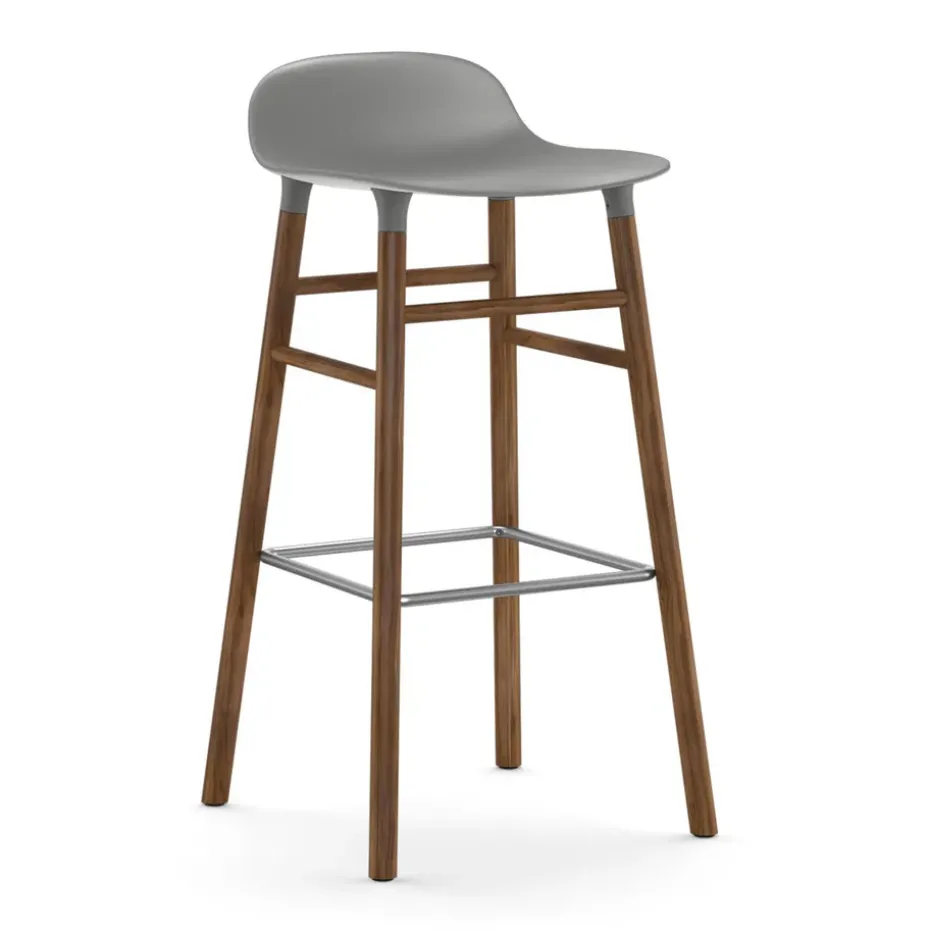 Chaise de bar Form pieds en noyer 75 cm, Gris