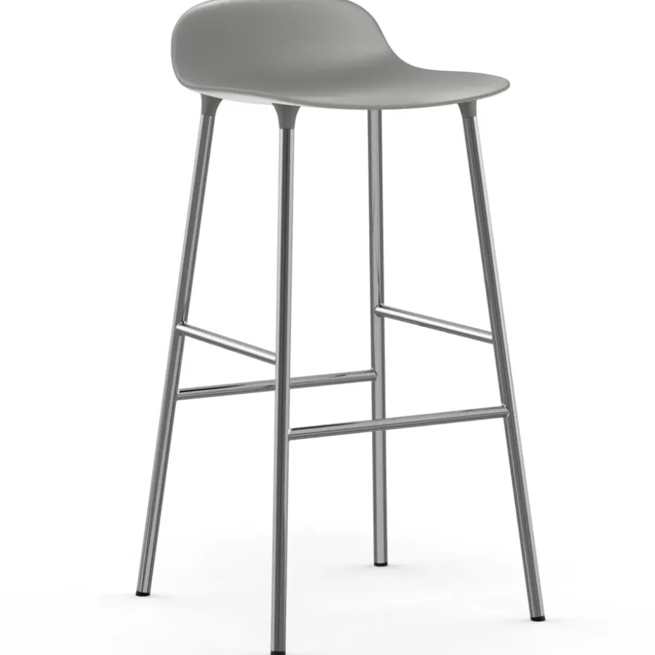 Chaise de bar Form pieds chromés 75 cm, Gris