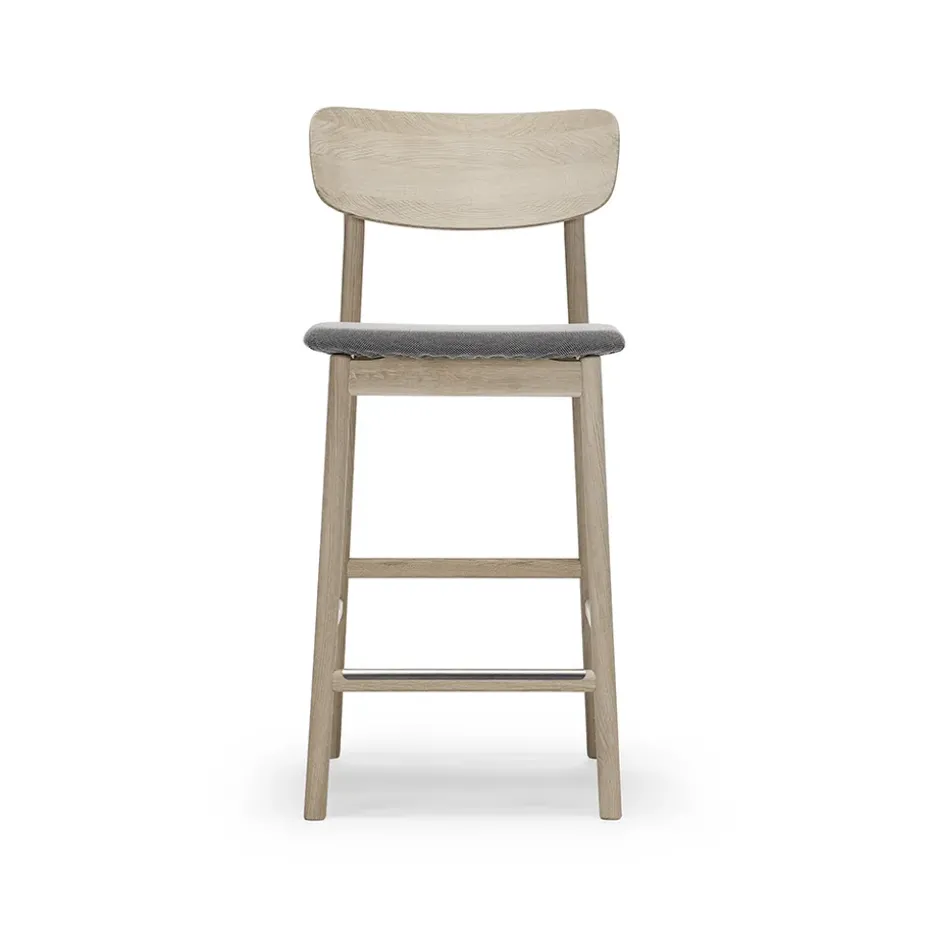 Chaise de bar Prima Vista, tissu blues 9202 marron/beige, structure en chêne huilé blanc