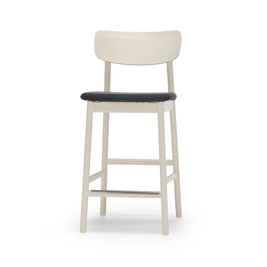 Chaise de bar Prima Vista, tissu blues 9833 noir, structure en bouleau huilé blanc