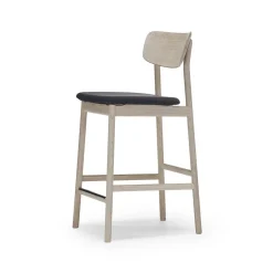 Chaise de bar Prima Vista, tissu blues 9833 noir, structure en chêne huilé blanc