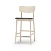 Chaise de bar Prima Vista, cuir elmo noir, structure en bouleau laqué mat clair
