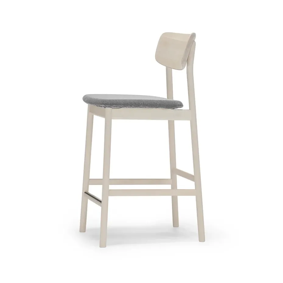 Chaise de bar Prima Vista, Tissu blues 9202 marron/beige-structure en bouleau huilé blanc