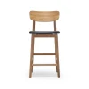 Chaise de bar Prima Vista, cuir elmo noir, structure en chêne huilé naturel