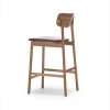 Chaise de bar Prima Vista, cuir elmo marron foncé, structure en chêne huilé naturel