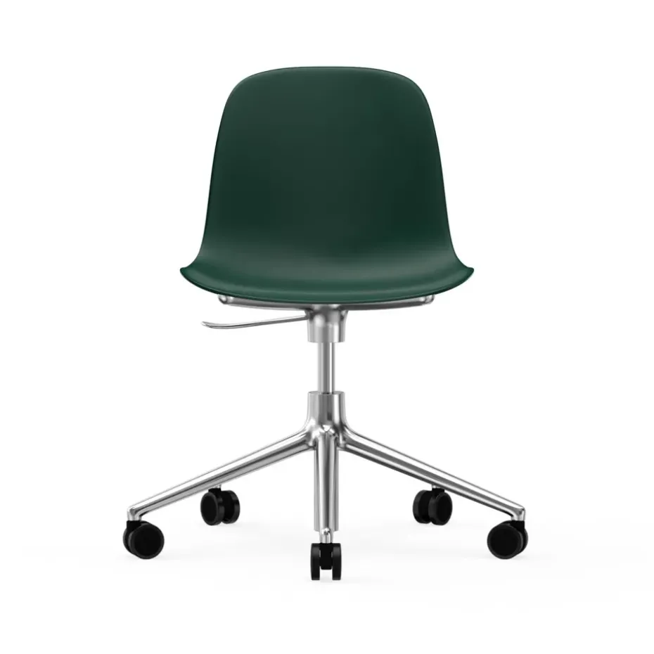 Chaise de bureau Form avec base pivotante, fauteuil de bureau 5W, vert, aluminium, roulettes