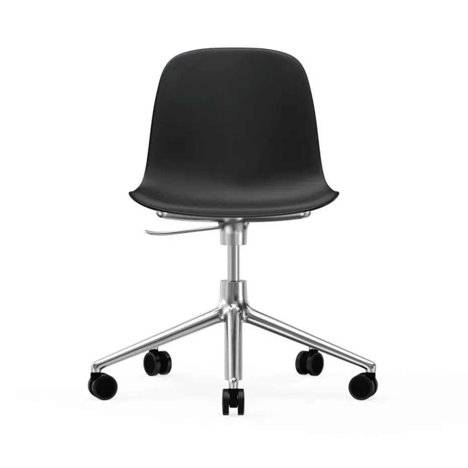 Chaise de bureau Form avec base pivotante, fauteuil de bureau 5W, noir, aluminium, roulettes