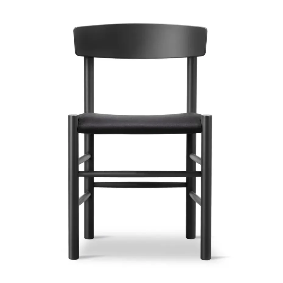 Chaise J39, Boulevard en hêtre laqué noir-svart canvas