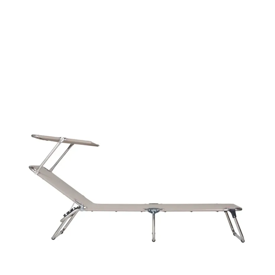Chaise longue Amigo Top, Toile textaline taupe-structure en aluminium-auvent de soleil