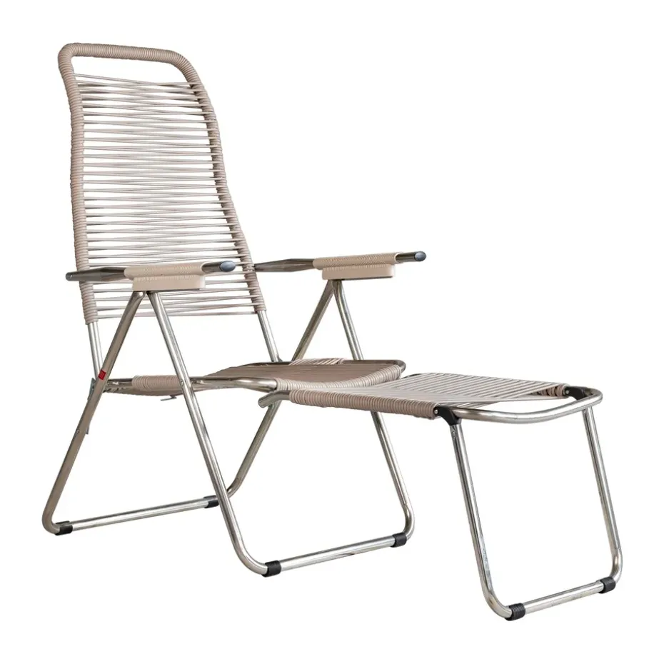 Chaise longue Spaghetti avec repose‑pieds, Taupe