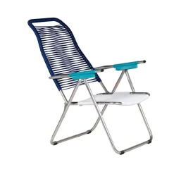 Chaise longue Spaghetti sans repose-pieds, Multi-support en aluminium-bleu