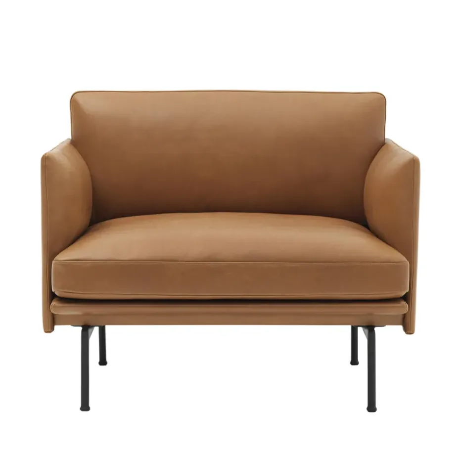 Chaise Outline base noire, Refine leather cognac-Black