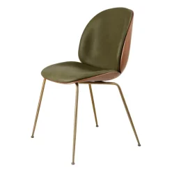 Chaise rembourrée sur le dossier et l'assise Beetle noyer, Laiton antique-Leather Army
