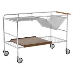 Chariot de rangement Alima verni noyer, Chrome et noyer verni