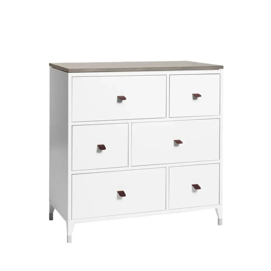Commode Abisko, Blanc, dessus béton, 6 tiroirs
