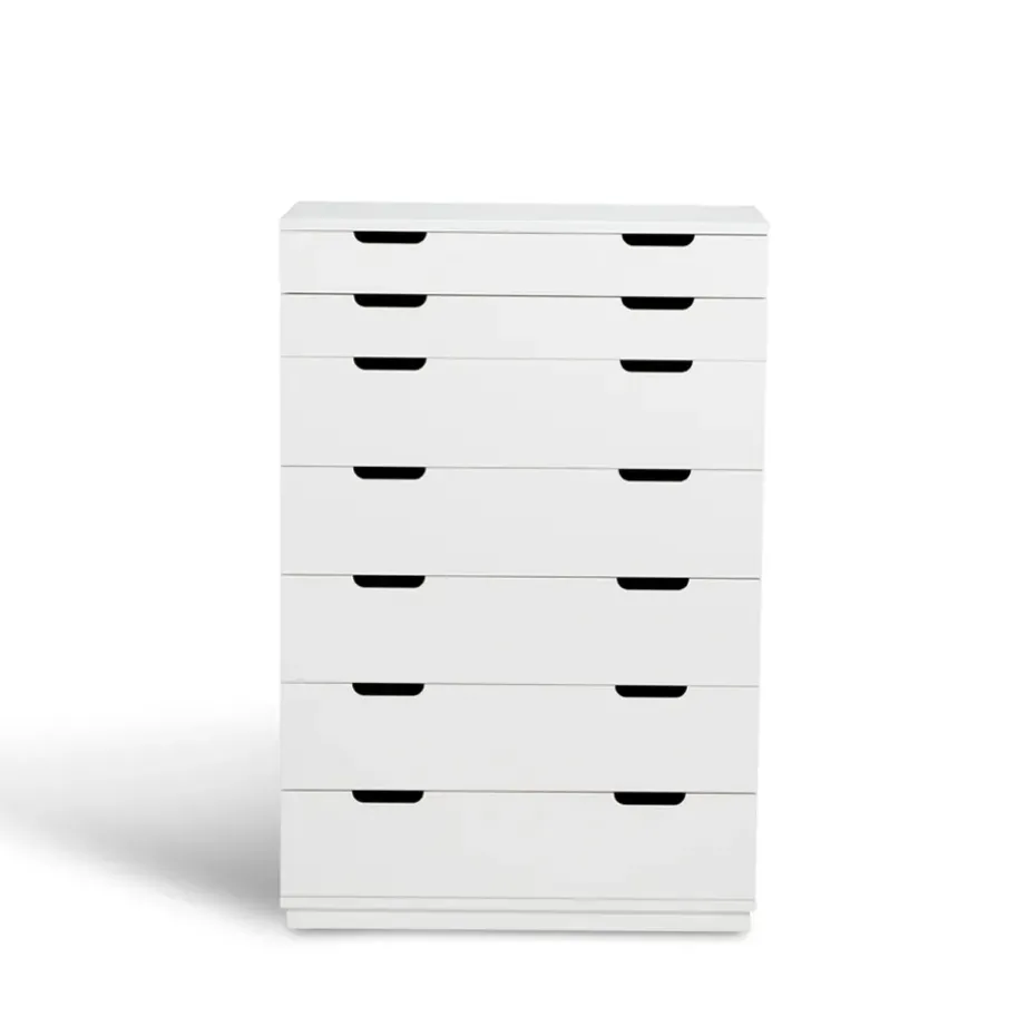 Commode Aoko 7 tiroirs, Blanc laqué