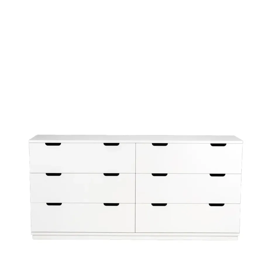 Commode Aoko double 6 tiroirs, Laqué blanc