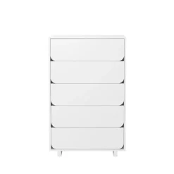 Commode haute Vidja, laqué blanc, 5 tiroirs
