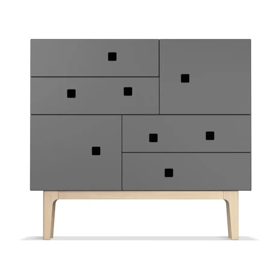 Commode Peep B1, slate grey, chêne pigmenté blanc