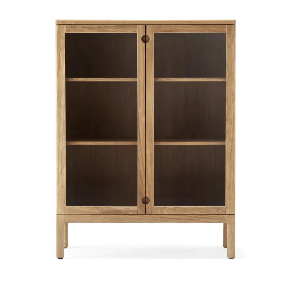 Commode Prio haute, chêne huilé naturel, porte en verre